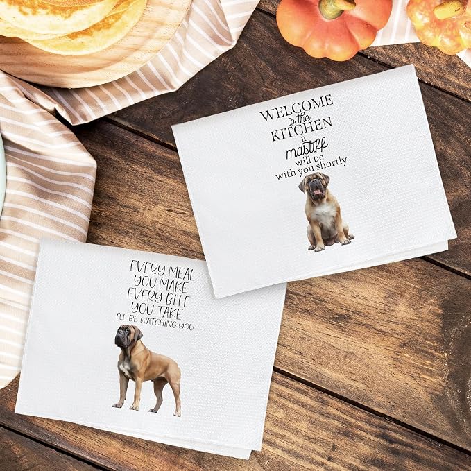Funny Mastiff Dog Kitchen Towels, Mastiff Gifts Hand Towels, Dog Mom Dad Lovers Owner Gifts for Women Men Dishcloths Dish Towel for Kitchen 16x24 Inches Set of 2