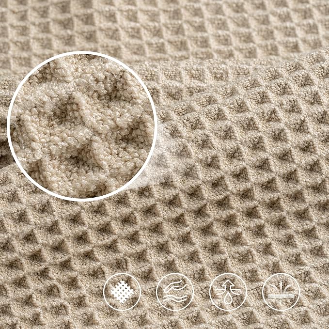 POLYTE 430 GSM Microfiber Oversize Quick Dry Lint Free Bath Towel, 60 x 30 in, 4 Pack (Waffle Weave)