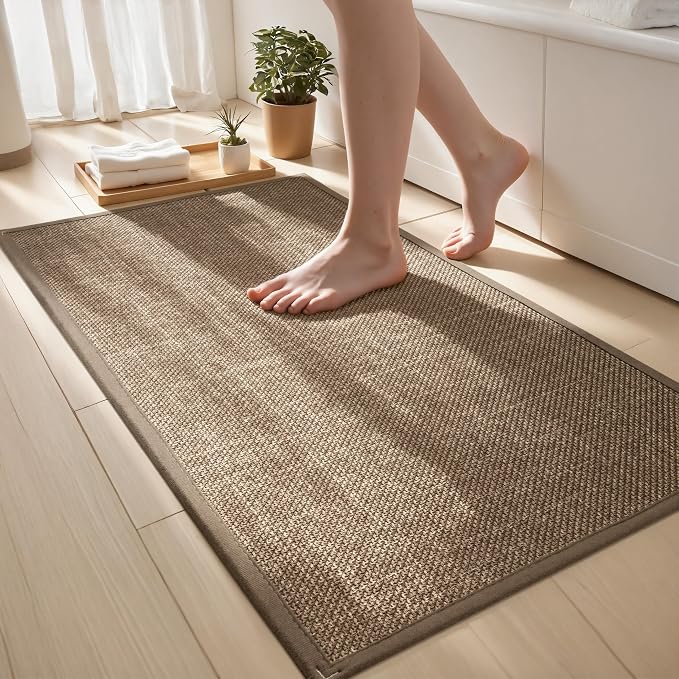 Ultra Thin Bathroom Rugs Non Slip Bath Mat 17" x 32", Bathroom Mat Quick Dry Machine Washable Rugs Perfect for Shower, Camel