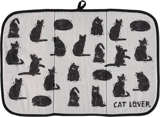 Primitives by Kathy Decorative Kitchen Drying Mat, Full Color Design, ultra-absorbent fun pattern of various cats/cat-themed sentiment "Cat Lover"/Pet Collection/dish mat pad kitchen accessory