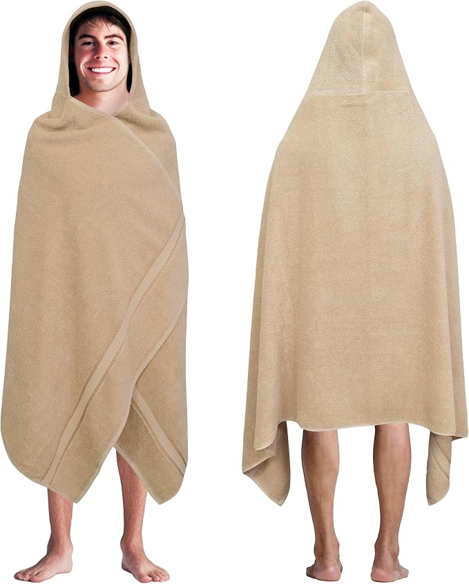 COTTON CRAFT Ultra Soft Hooded Towel – Oversized 35x70 Towel with Hood for Adults - 580 GSM 100% Cotton Ringspun Terry - Pool Beach Bath Sheet Wrap - Luxurious Plush Absorbent Bath Wrap – Linen
