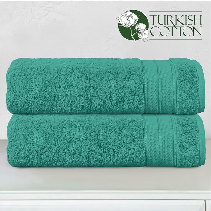 Elegant Comfort Three Line Popcorn Towel Set for Bathroom 27 x 54 inches, Premium Hotel Quality 2-Pack Bath Towels, 100% Turkish Cotton, Soft and Durable, Quick Dry and Highly Absorbent, Teal Blue