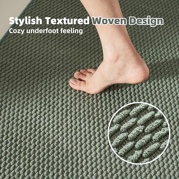 TYUU Large Bathroom Rugs Non Slip Washable Bath Rugs Super Absorbent Bathroom Rug Thin Quick Dry Low Pile Bath Mats, Sage Green 36"x60"