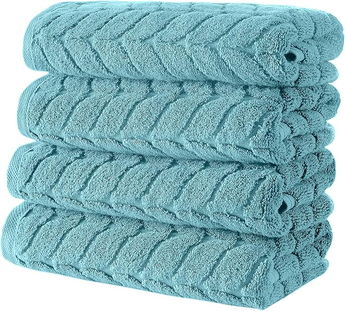 BAGNO MILANO Turkish Cotton Bath Towels, Hand Towels - Soft Plush Jacquard Collection - Highly Absorbent Towel Set (Aqua Green, 4 Pcs Hand Towel Set)