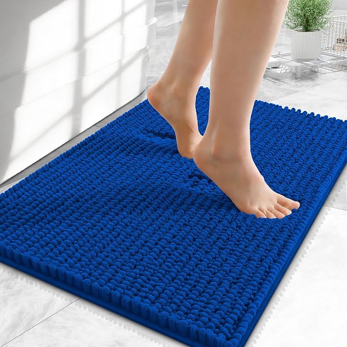 OLANLY Thick Small Bathroom Rugs 24x16, Extra Soft Absorbent Chenille Bath Rugs, Rubber Backing, Machine Wash Dry, Bath Mats for Bathroom Floor, Tub and Shower, Home Decor Accessories, Royal Blue