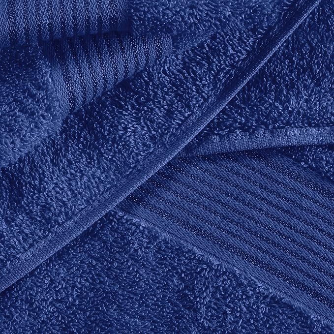 Belizzi Home 100% Cotton Towel Set, Contains 6 Soft Bath Towel, 6 Hand Towels, 12 Wash Cloths - Compact Absorbent Lightweight & Quickdry Towels for Bathroom - 24 Piece Bathroom Towel Set - Navy Blue