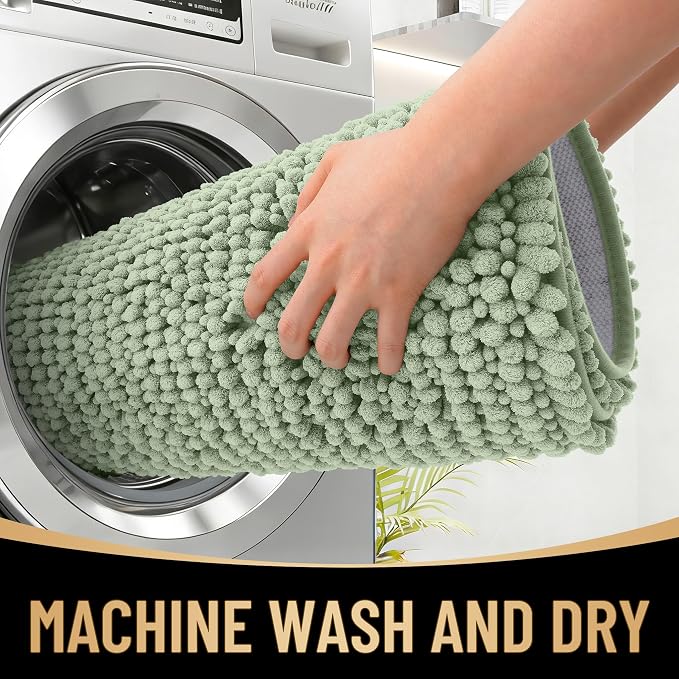 OLANLY Thick Bathroom Rugs 36x24, Extra Soft Absorbent Chenille Bath Rugs, Rubber Backing, Machine Wash Dry, Bath Mats for Bathroom Floor, Tub and Shower, Home Decor Accessories, Sage Green