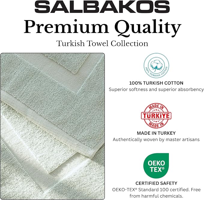 SALBAKOS 100% Turkish Cotton Bath Mat Towel Set of 2 Piece | 20x34 in Large Bath Mats | Luxury Hotel Quality, Thick, Absorbent, Quick Dry Bathmats for Bathroom & Toilet (Seafoam Green, 2 Bath Mats)