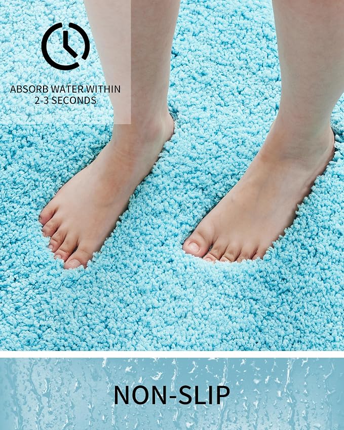 Bathroom Rugs Non Slip Washable 32x20, Ultra Thick Soft Microfiber Absorbent Bath Mats, High Density Foam Latex Non Slip Backing Bath Rugs, Fluffy Floor Carpet for Tub&Shower, Teal