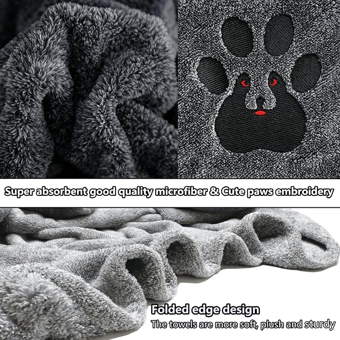 Dogvingpk Medium Dog Towel 2 Pack, Super Absorbent Soft Quick Drying Microfiber Pet Bath Towels for Medium & Small Dogs (M-36" * 28", Grey and Black)