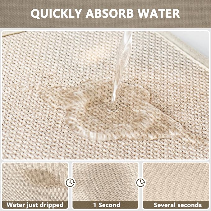 Ultra Thin Non Slip Bath Mat with Rubber-Backing Braided Absorbent Machine Washable Bathroom Rugs, Quick Dry, Fits Under Door 17" x 24" Beige
