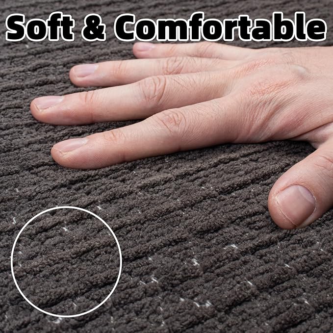 Thin Bathroom Rugs Fit Under Door Quick Dry Non Slip Absorbent Bath Mat with Rubber Backing, Woven Shower Mats for Bathtub, Toilet, Floor, Easy Care, Machine Washable, 17"x 32", Black