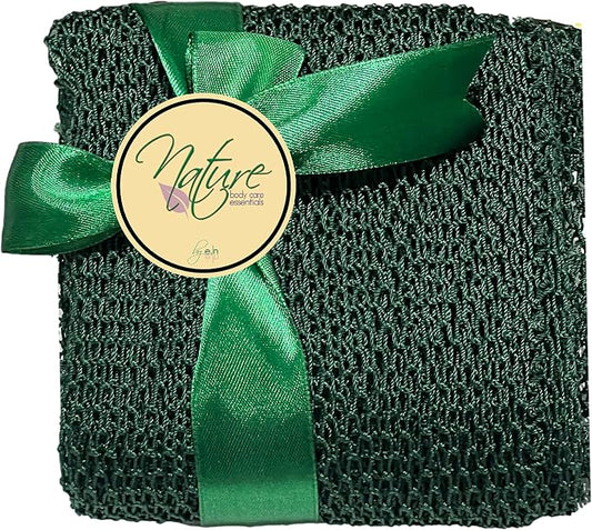 Net Bath Sponge, Customized N1 Weave, Long, Skin Exfoliation, African, Porous, Stretches Horizontally to Approximately 49" (Army Green)