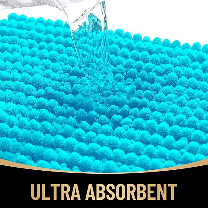 OLANLY Thick Small Bathroom Rugs 24x16, Extra Soft Absorbent Chenille Bath Rugs, Rubber Backing, Machine Wash Dry, Bath Mats for Bathroom Floor, Tub and Shower, Home Decor Accessories, Aqua Sky