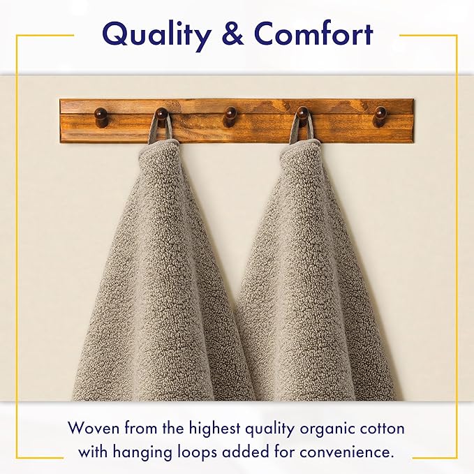 Alusa Home 100% Organic Zero-Twist Cotton Towels - GOTS Certified Luxury Bath Towels - Ultra Soft & Plush 700GSM Long-Staple Cotton - 6 Piece Towel Set (Taupe)