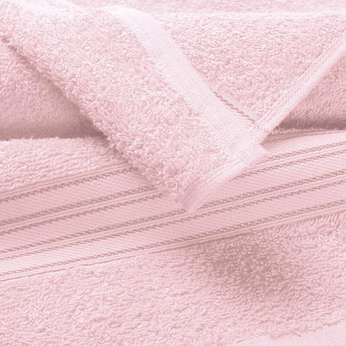 BOUTIQUO 6 Pack Cotton Towel Set, Contains 2 Bath Towels 28x55 inch, 2 Hand Towels 16x24 inch & 2 Wash Coths 12x12 inch, Ideal Everyday use, Ultra Soft Compact & Lightweight - Pink