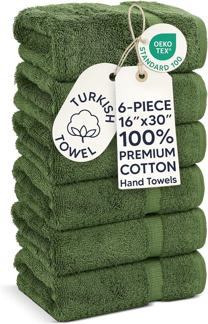 Chakir Turkish Linens | Hotel & Spa Quality 100% Cotton Premium Turkish Towels | Soft & Absorbent (6-Piece Hand Towels, Moss)