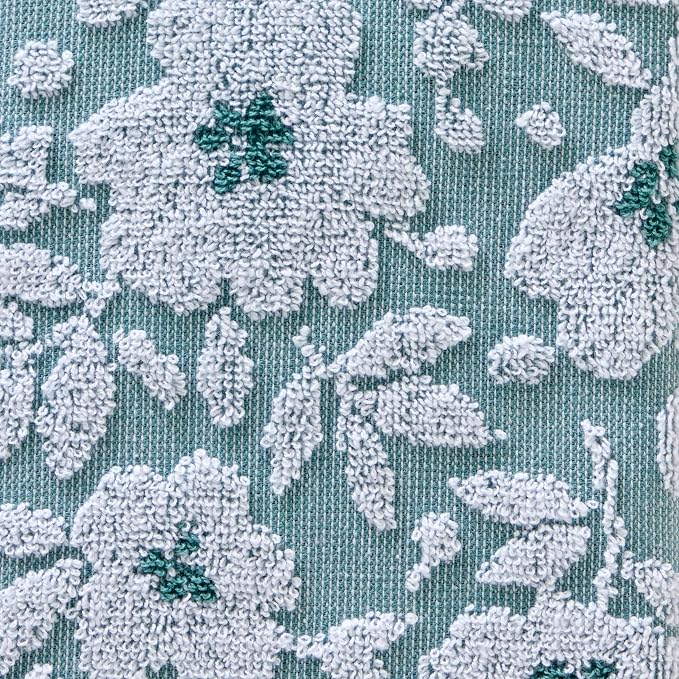 SKL Home Floral Jacquard 100% Cotton 2pc Hand Towel Set, Reversible & Decorative for Bath/Kitchen/Bar & Gift, Moss Green
