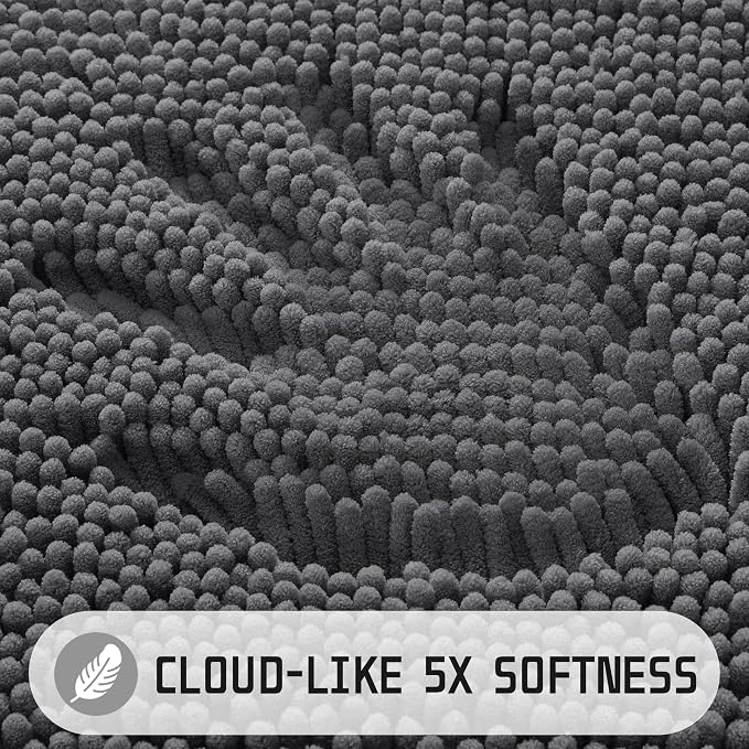 Yimobra Long Bathroom Rugs 44"x24", Extra Soft Non Slip Bath Mat for Tub, Super Absorbent Quick Dry Shaggy Rug Floor Carpet, Machine Washable,Dark Gray
