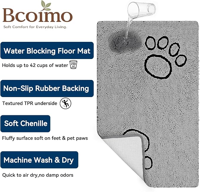 Bcoimo Super Absorbent Dog Door Mat, 48"*30" Anti Slip Mat for Muddy Paws, Pet Rugs for Dirty Paws Washable that Absorbs Moisture and Dirt, for Dog Cage and Pet Resting Carpet