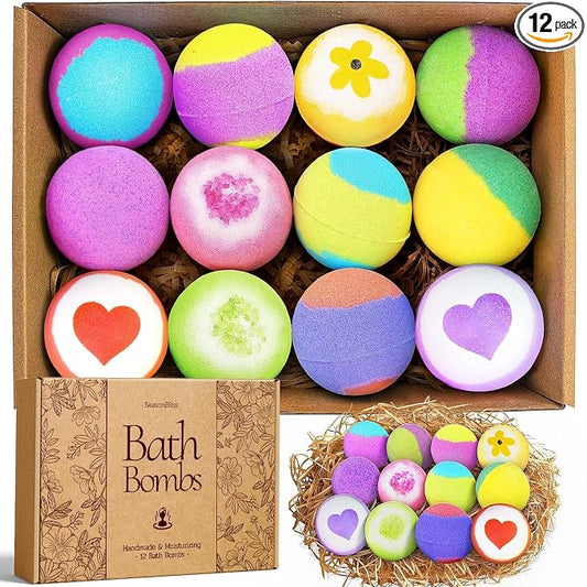 SeasonBliss Bath Bombs for Women, Easter Basket Stuffers, 12 Pack Bubble Shower Bombs Set Total 26.3OZ, Natural Bath Bomb with Shea Butter & Safe Oil, Ideal Present for Birthday,Valentine,Mother's Day