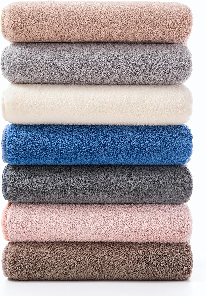 sakano Quick-Drying Microfiber Towel Set - 4-Piece Mixed Color Bath Towel Set, Highly Absorbent, Lint Free Design for Bath, Beach, and Gym - Light Gray+White+Khaki+Dark Gray, 28 x 55 inches