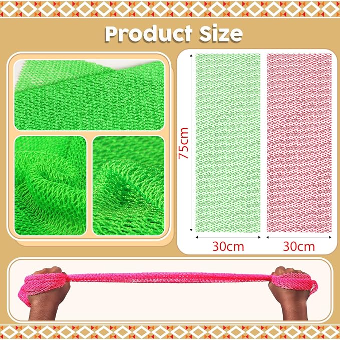 2 Pieces African Net Sponge – Real Authentic Exfoliating Bath Sponges for Silky Smooth Skin, Deep Cleansing Mesh for Full Body, Quick-Drying & Travel-Friendly (Rose Green)