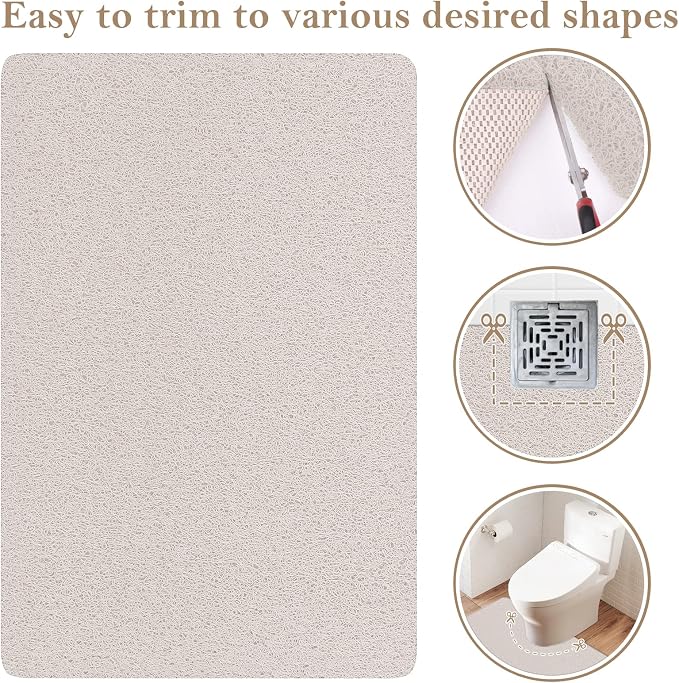Shower Mat Bathtub Mat Non-Slip,32x24 inch, Soft Tub Mat with Drain,PVC Loofah Bath Mat (Phthalate Free) for Tub and Bathroom,Quick Drying,White