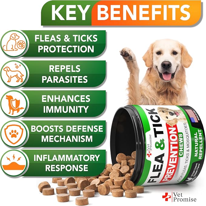 Flea and Tick Prevention for Dogs Chewables - All Natural Flea & Tick Control Chews - Oral Pills for Dogs Supplement - All Breeds and Ages - Made in USA - 120 Tablets