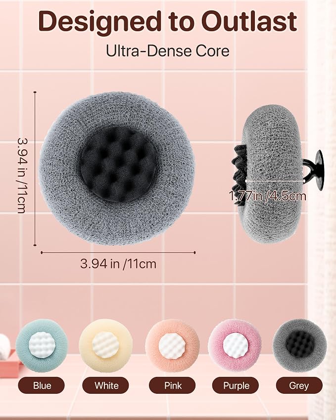 Super Soft Sunflower Suction Cup Bath Sponge loofah, 2026 Upgraded 2-in-1 Sunflower Ball Exfoliating Bath Sponge Cleaning Brush, Mesh Shower Body Sponge Accessories for Women, Men Shower (5 Color)