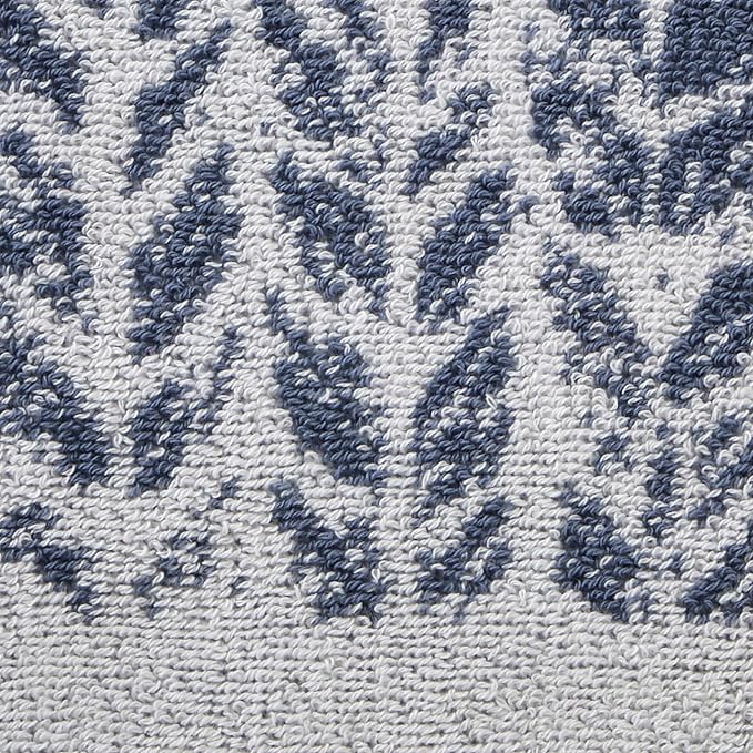 SKL Home Distressed Leaves 100% Turkish Cotton Premium 4-Piece Towel Set, 600 GSM, Soft & Absorbent Jacquard- 2 Bath Towels, 2 Hand Towels, Denim Blue
