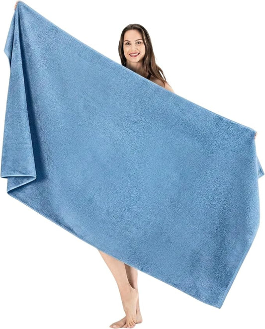 SALBAKOS Luxury 100% Turkish Cotton Bath Sheets 40x80 in Oversized Extra Large Bath Towels | Premium Hotel Quality Thick Soft Absorbent Turkish Towel for Spa Beach (Pack of 1, Blue, Jumbo Bath Sheet)