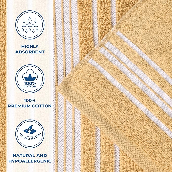 Superior Cotton Hand Towel Set, Small Towels, Plush Soft Absorbent Bathroom Basics, Home Essentials, Spa, Salon, Hotel, Kitchen, Luxury Quick Drying, Zero-Twist, Solid, Sadie Collection, Gold