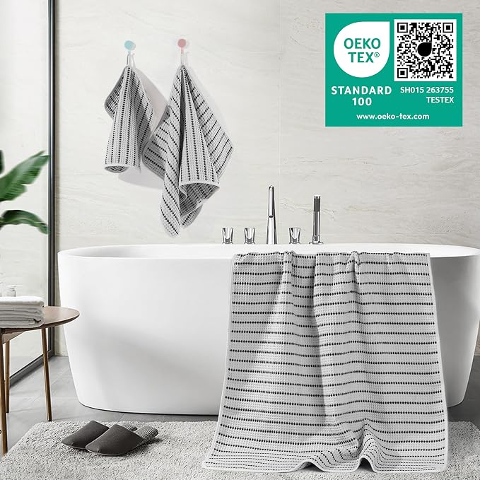 POLYTE 430 GSM Microfiber Quick Dry Lint Free Oversize Bath Towel Set, 6 Piece (Waffle Weave)