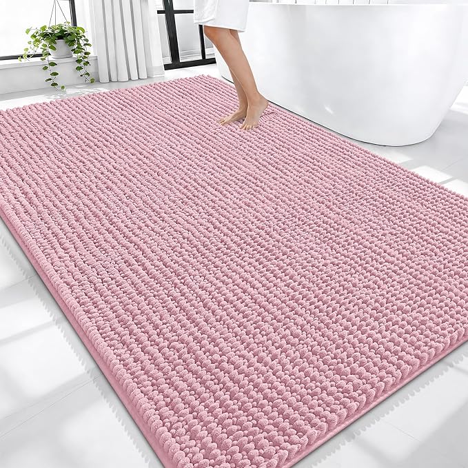 OLANLY Thick Large Bathroom Rugs 70x46, Extra Soft Absorbent Chenille Bath Rugs, Rubber Backing, Machine Wash Dry, Bath Mats for Bathroom Floor, Tub and Shower, Home Decor Accessories, Dusty Rose