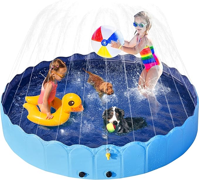 Yaheetech Foldable Dog Bath Pool Collapsible Dog Bathing Tub Doggie Wading Pool with Sprinkler for Indoor/Outdoor Use Suitbale for Puppy Small Medium Dogs Cats(Blue, 63x13 inches)