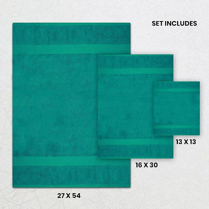 Luxury 8 Piece Set, 2 Bath Towels 2 Hand Towels 4 Washcloths, 100% Cotton Towels for Bathroom, Home, Spa, Hotel & Gym – Ultra Soft, Highly Absorbent, Quick Dry (Dark Green)