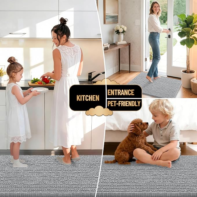 OLANLY Thick Bathroom Runner Rugs 59x24, Extra Soft Absorbent Chenille Bath Rugs, Rubber Backing, Machine Wash Dry, Long Bath Mats for Bathroom, Tub and Shower, Home Decor Accessories, Light Grey