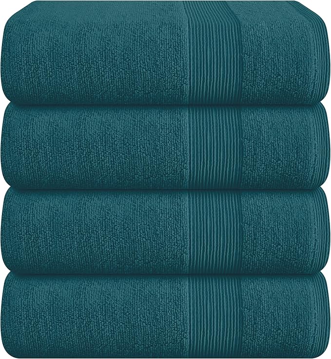 Belizzi Home 4 Pack Bath Towel Set 27x54, 100% Ring Spun Cotton, Ultra Soft Highly Absorbent Machine Washable Hotel Spa Quality Bath Towels for Bathroom, 4 Bath Towels - Teal