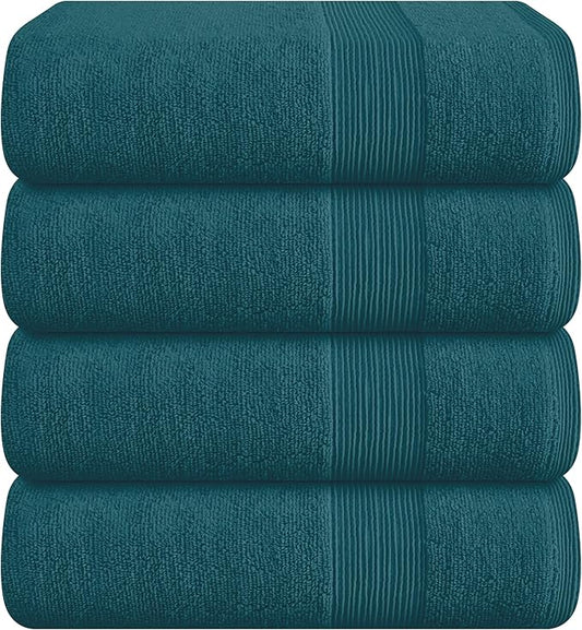 Belizzi Home 4 Pack Bath Towel Set 27x54, 100% Ring Spun Cotton, Ultra Soft Highly Absorbent Machine Washable Hotel Spa Quality Bath Towels for Bathroom, 4 Bath Towels - Teal