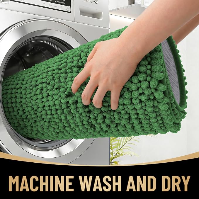 OLANLY Thick Bathroom Rugs 30x20, Extra Soft Absorbent Chenille Bath Rugs, Rubber Backing, Machine Wash Dry, Bath Mats for Bathroom Floor, Tub and Shower, Home Decor Accessories, Olive Green