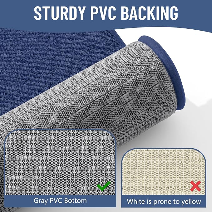 Smiry Memory Foam Bath Mat 47x24, Extra Soft Bathroom Rug, Ultra Absorbent, Quick Dry, Machine Washable Bathroom Mat for Shower, Tub & Floor Decor, Navy Blue