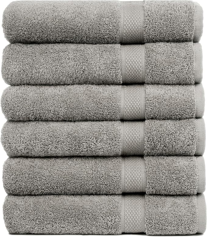 Pleasant Home Bath Towels Set of 6 (24” x 50”) 100% Cotton, 515 GSM | Lightweight, Soft & Highly Absorbent Luxury Towels for Bathroom | for Gym, Pool & Spa | 6 Pack, Gray