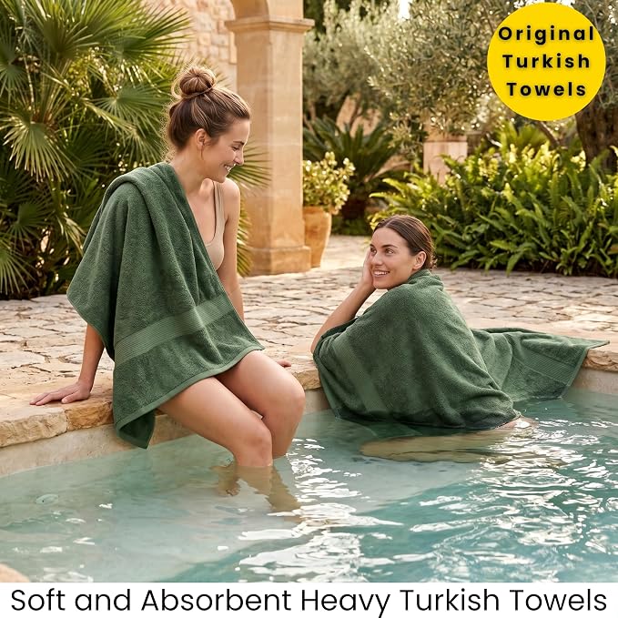 SALBAKOS 2-Piece 100% Turkish Cotton Extra Large Bath Towel 35x70 inch | Premium Hotel Quality Bath Sheet Towels | Thick, Soft, Absorbent, Oversized Bath & Beach Towels (Green, 2 Bath Sheets)