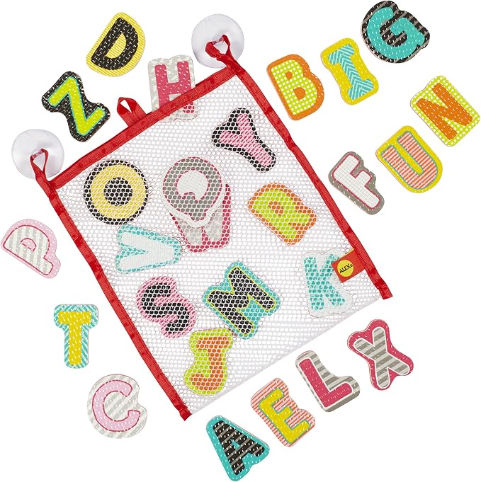 Alex Toys Foam Bath Letters - ABC Bath Toys, 26-Piece Alphabet Bath Toys, Foam Letters for Bathtub, Stickers in the Tub for Kids Ages 2+, Mesh Storage Bag