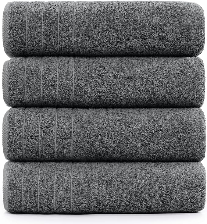 DAN RIVER Extra Large Bath Towels Set of 4, 30 x 60 Inches - 100% Cotton Larger & Lighter Weight Towels for Bathroom - Quicker to Dry, Super Soft & Highly Absorbent Towels for Home, Gray