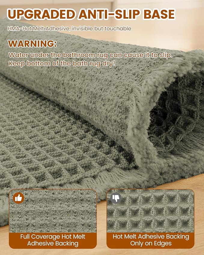 Smiry Waffle Bath Mat 59x35, Extra Soft Absorbent Bathroom Rugs, Non Slip Machine Washable Quick Dry Bath Rugs for Bathroom Floor, Tub, Shower, Home Decor Accessories, Green