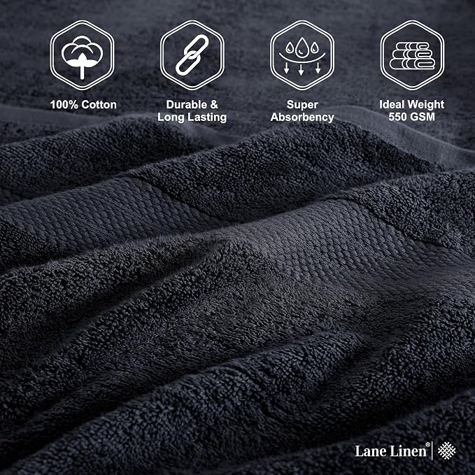 LANE LINEN Bath Towels 4 Pack (28"x54") - 100% Ring Spun Cotton Large Towel Set for Bathroom - Durable, Quick Drying, Soft & Absorbent Large Bath Towel Set - Perfect for Regular use - Black Towels