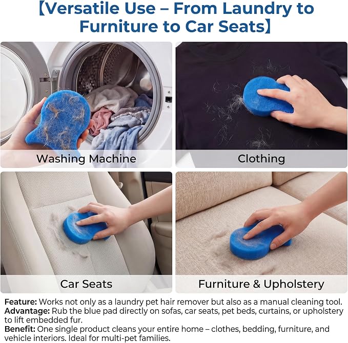 6 Pack Pet Hair Remover for Laundry – Reusable Blue Dog & Cat Fur Catcher for Washing Machine and Dryer, Effectively Traps Lint, Dander from Clothes, Bedding, and Furniture