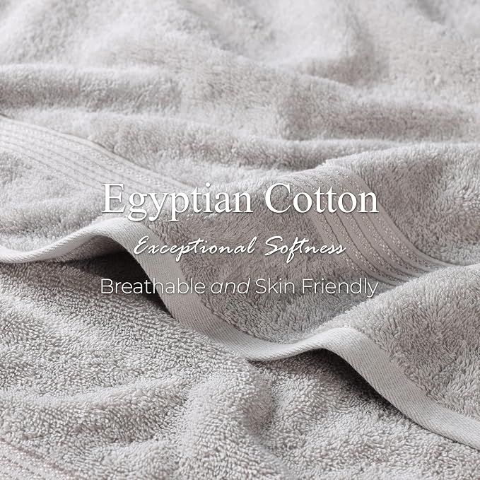 Superior Egyptian Cotton 8-Piece Towel Set, Assorted Towels for Home Bathroom, Guest Bath Decor Essentials, Includes 2 Bath, 4 Hand, 2 Face Towels/Washcloths, Quick Dry, Absorbent, Silver